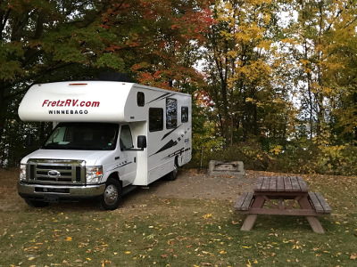 Parked at our campsite on the shore of Lake Champlain